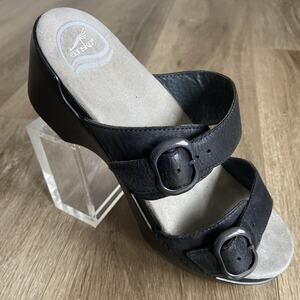 Dansko Sophie Sandal Women Sz 39 EU 8 US Black Leather Double Strap Slide